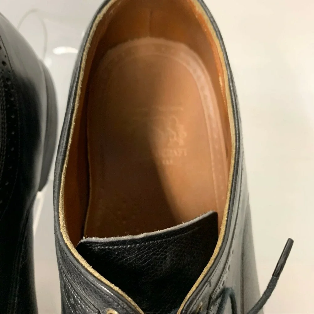 Johnston  Murphy Aristocraft Mens 12 D Black Leather Cap Toe Brogue Oxford Shoes